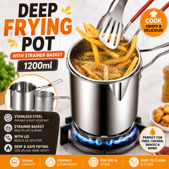 1200ml Stainless Steel Deep Frying Pot with Strainer Basket – Compact Oil Fryer for Home Kitchen