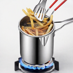 1200ml Stainless Steel Deep Frying Pot with Strainer Basket – Compact Oil Fryer for Home Kitchen