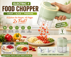 Electric Vegetable Chopper & Cutter – 2 Interchangeable Blades
