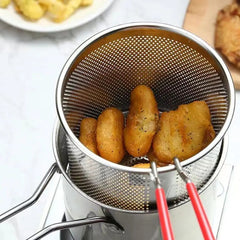 1200ml Stainless Steel Deep Frying Pot with Strainer Basket – Compact Oil Fryer for Home Kitchen