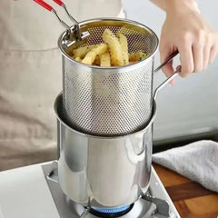 1200ml Stainless Steel Deep Frying Pot with Strainer Basket – Compact Oil Fryer for Home Kitchen